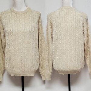 Rare Vintage 60s Onbian Butter Yellow Corded Knit Fisherman Sweater Crewneck Med